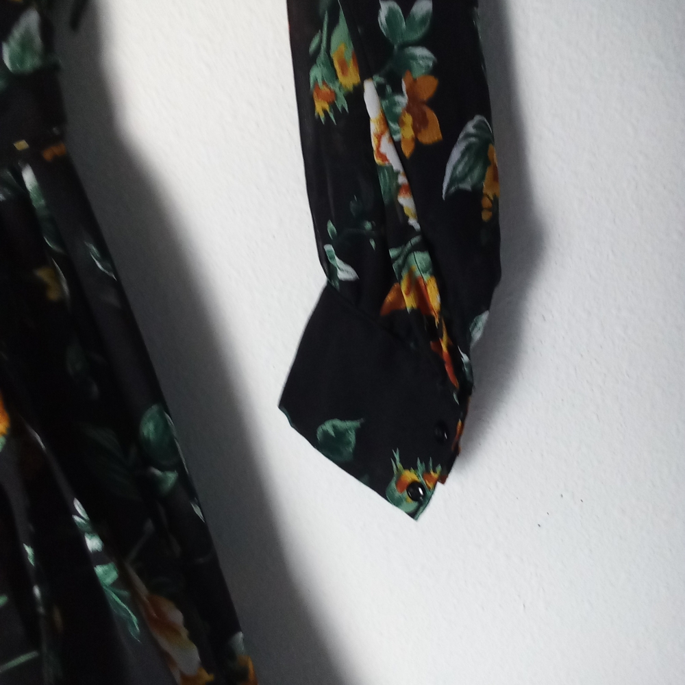 Floral Black Maxi Wrap Dress Size S Garden Boho Wedding Guest - Picture 4 of 6